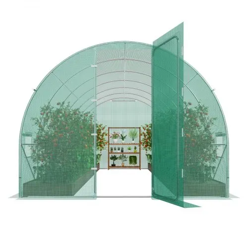 VEVOR begehbares Tunnel-Gewächshaus, 6,8 x 2,3 x 2,3 m, Foliengewächshaus-Tunnel, Pflanzen-Gewächshaus mit verzinktem Stahlrahmen, grüner PE-Abdeckung, Schwingtür und 12 Rollfenstern für den Außenbereich – Bild 10