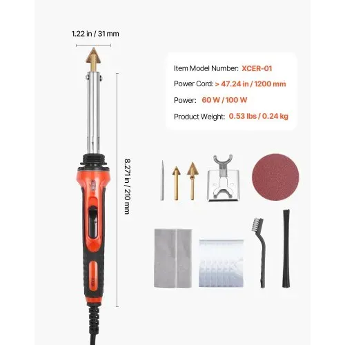 VEVOR Kunststoffschweißgerät-Set, 60 W/100 W Dual-Power-Kunststoffschweißlötkolben mit 3 Schweißspitzen und 20 Schweißstäben, professionelles Kunststoffreparatur-Schweißwerkzeug für Autostoßstangen, Kajaks, Spielzeuge, Elektronik – Bild 6