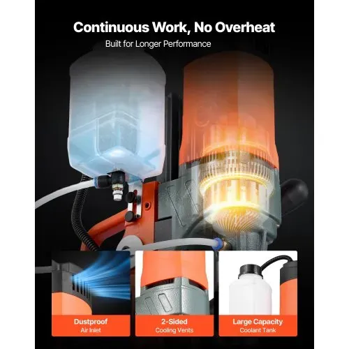 VEVOR Magnetbohrmaschine 1400 W 50 mm Bohrdurchmesser umkehrbare Richtung, Magnetbohrer mit 6 Kernbohrern für Metalloberflächen, elektrische Kernbohrmaschine für Industrie Heimwerker Orange – Bild 5