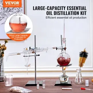 VEVOR Destillationsset für ätherische Öle, 500-ml-Destillationsgerät, 3,3-Boro-Laborglas-Destillationsset mit Alkohollampe, Keramiknetz und 24-, 40-Verbindung, 28-teiliges Set VEVOR Destillationsset für ätherische Öle, 500-ml-Destillationsgerät, 3,3-Boro-Laborglas-Destillationsset mit Alkohollampe, Keramiknetz und 24-, 40-Verbindung, 28-teiliges Set