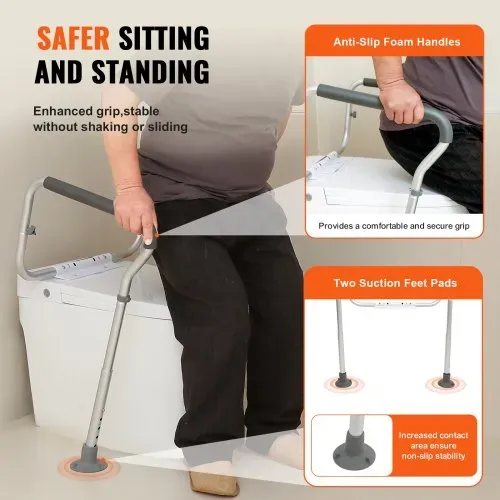 VEVOR Toiletten Aufstehhilfe Toilettensitzerhöhung Armlehne 45–55 cm / 67-77 cm Einstellbar, 136 kg Tragfähigkeit Robust WC Aufstehhilfe Toiletten Haltegriffe Toilettensitzerhöhung WC Haltegriff – Bild 3