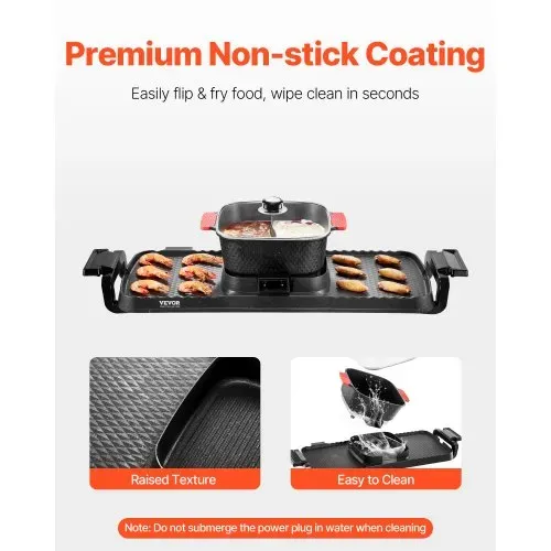 VEVOR Hot Pot 2300 W 2 in 1 elektrischer rauchfreier Grill abnehmbarer Shabu-Shabu-Topf mit Antihaft-Pfanne, separate doppelte Temperaturregelung, koreanischer Indoor BBQ Grill für 1–6 Personen – Bild 4