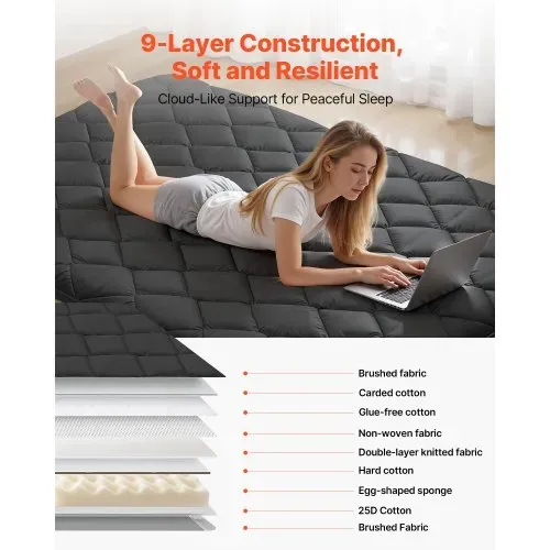 VEVOR japanische Futon-Matratze (2032 x 1372 x 89 mm), faltbare Tatami (Full Size), Bodenmatratze mit Aufbewahrungstasche & Befestigungsmaterial, 9-lagige Schlafmatte für Meditation Yoga, Schwarz – Bild 2