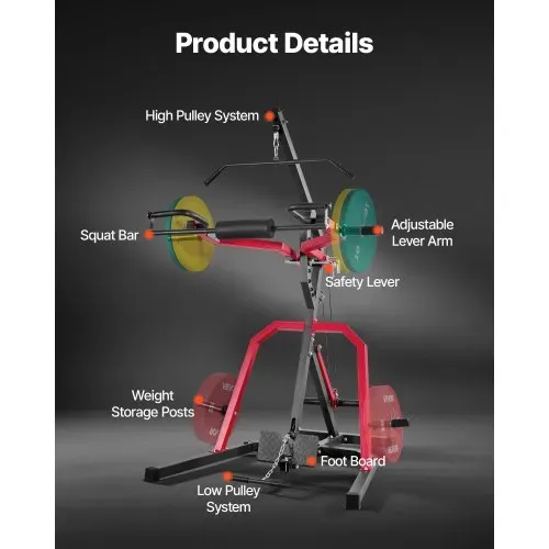 VEVOR Corner Leverage Gym Heim-Fitnessgerät mit 2:1-Verhältnis LAT Low Row System, Krafttrainingsgerät für Kniebeugen Kreuzheben Bankdrücken Bizepscurls, verstellbare Ganzkörper-Trainingsstation – Bild 4