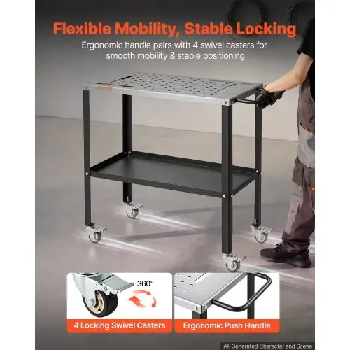 VEVOR Mobiler Schweißtisch 914x457mm Schweißwerkbank mit 544kg Tragkraft, Werktisch aus Stahl für Werkstatt Garage Baustelle, mit 4 Werkzeugschlitzen 4 Rollen 16mm Befestigungslöchern Werkzeugablage – Bild 3