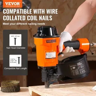 VEVOR Coil-Verkleidungsnagler MCN70, 1-3/4″ bis 2-3/4″ 15 Grad pneumatischer Verkleidungsnagler, 70-120PSI Luft-Coil-Verkleidungsnagler für Paletten, Kisten, Rahmen, Verkleidungen und Zäune VEVOR Coil-Verkleidungsnagler MCN70, 1-3/4″ bis 2-3/4″ 15 Grad pneumatischer Verkleidungsnagler, 70-120PSI Luft-Coil-Verkleidungsnagler für Paletten, Kisten, Rahmen, Verkleidungen und Zäune