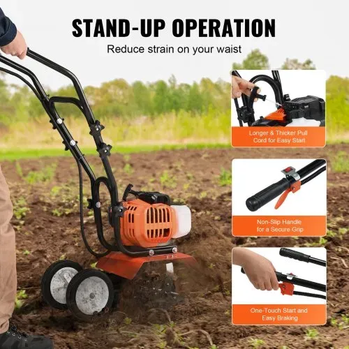 VEVOR Gartenfräse 43CC Hubraum Gasbetrieben Motorhacke 300mm Anbaubreite Motorfräse 100mm Kultivierungstiefe Bodenhacke Stahl Kultivierungsklinge Ackerfräse 1110x448x910mm Kultivator – Bild 4
