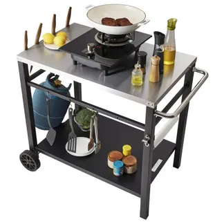 VEVOR Servierwagen Küchenwagen 100 x 64 x 83,5 cm Outdoor-Grill-Esswagen mit Doppelter Ablage, Beweglicher Grilltisch für die Zubereitung von Speisen, Multifunktionale Tischplatte aus Edelstahl VEVOR Servierwagen Küchenwagen 100 x 64 x 83,5 cm Outdoor-Grill-Esswagen mit Doppelter Ablage, Beweglicher Grilltisch für die Zubereitung von Speisen, Multifunktionale Tischplatte aus Edelstahl