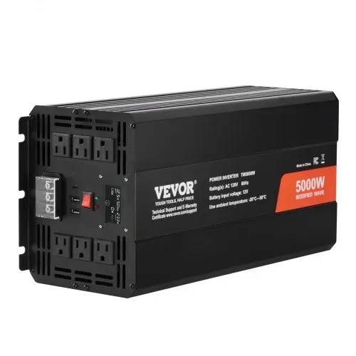 VEVOR Sinus-Wechselrichter 5000 W DC 12 V auf AC 230 V Wechselrichter mit 2 AC-Steckdosen 2 USB-Anschlüssen 1 Typ-C-Anschluss LCD-Display und Fernbedienung für Haushaltsgeräte mit hoher Belastung – Bild 10