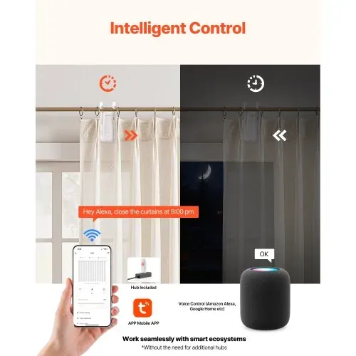 VEVOR automatischer Vorhangöffner (Steuerung über App & Fernbedienung) elektrischer Gardinenöffner, kompatibel mit Alexa & Google Home, mit Lautlosmodus & Timer, für römische Gardinenstangen – Bild 3