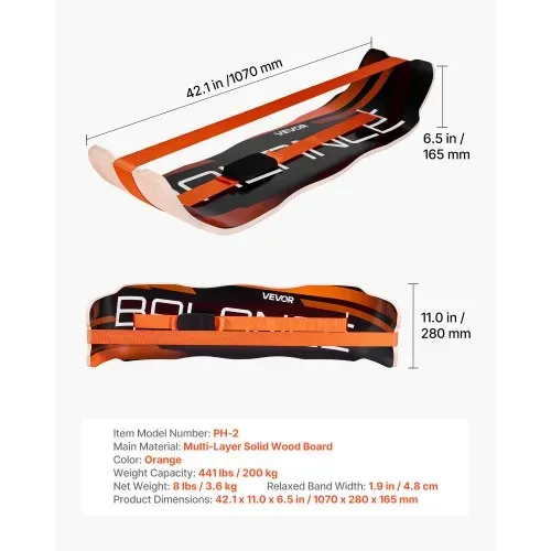 VEVOR Balance Board für Erwachsene (107 cm), Wackelbrett bis 200 kg Belastbar, Gebogenes Balance-Trainingsgerät mit Gurt für Core-Workouts Stehpultübungen Heim-Fitnessstudio Yoga, Orange Schwarz – Bild 6