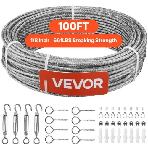 VEVOR Edelstahldrahtseil φ3,2 mm 30,5 m Länge, Drahtseil aus Edelstahl 304 mit einer Bruchlast von 2,94 kN, 7×7 Litzen Stahldraht, Geländerseil für Terrassengeländer, Gartenspaliere VEVOR Edelstahldrahtseil φ3,2 mm 30,5 m Länge, Drahtseil aus Edelstahl 304 mit einer Bruchlast von 2,94 kN, 7×7 Litzen Stahldraht, Geländerseil für Terrassengeländer, Gartenspaliere