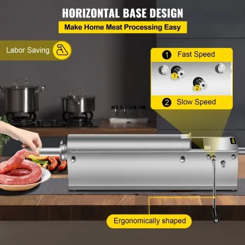VEVOR Wurstfüller 7L Fleischwölfe Wurstmaschine Wurstfüllmaschine Horizontal Edelstahl Wurstspritze – Bild 3
