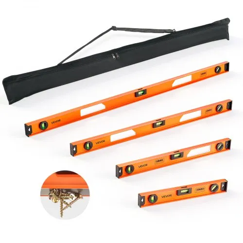 VEVOR 4 tlg. Wasserwaage Set, 40/60/90/120cm Richtwaage mit 3 Libellen 90°/45°/0° & 0,5mm/m Genauigkeit, Maurerwaage Meganetisch mit Aufhängeloch, Stoßfestes Messwerkzeug für Baustelle Hausrenovierung VEVOR 4 tlg. Wasserwaage Set, 40/60/90/120cm Richtwaage mit 3 Libellen 90°/45°/0° & 0,5mm/m Genauigkeit, Maurerwaage Meganetisch mit Aufhängeloch, Stoßfestes Messwerkzeug für Baustelle Hausrenovierung