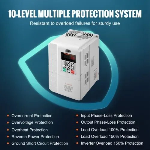 VEVOR Frequenzumrichter, Frequenzumwandler, Inverter, VFD, 7,5 kW, 34 A, 10 PS, 1-phasiger 220-V-Eingang auf 3-phasigen 220-V-Ausgang, zur Drehzahlregelung von dreiphasigen Motoren – Bild 3
