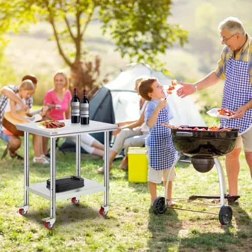 VEVOR Arbeitstisch 76 x 60 x 85 cm Edelstahl Catering Arbeitstisch Belastbarkeit 317 kg, Lebensmittel Zubereitungstisch mit Nachlauf gewerblicher Küchentisch für Küche Bar rollbar – Bild 7