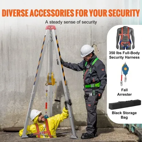VEVOR Rettungsstativ Stativ-Set, 816,47kg Winde Stativ für beengte Räume mit 2 m Beinen und 30 m Kabel für beengte Räume 10 m Absturzsicherung, Auffanggurt – Bild 3