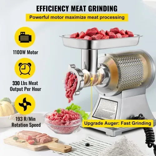 VEVOR Elektrischer Fleischwolf 850 W, Hackfleisch Maschine 150 kg pro Stunde, Elektrische Wurstmaschine 448 x 210 x 387 mm, Edelstahl Wurstmaschine 193 U/min, für Restaurant, Supermarkt, Metzgerei – Bild 2