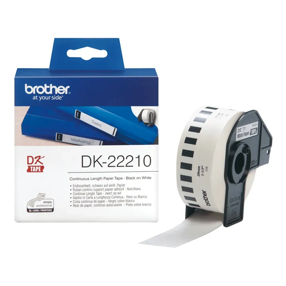 Brother DK-22210 Etiketten erstellendes Band Schwarz auf weiss Brother DK-22210 Etiketten erstellendes Band Schwarz auf weiss