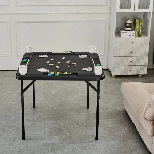 VEVOR Mahjong-Tisch, Zusammenklappbarer Kartentisch für 4 Spieler mit 4 Getränkehaltern & 4 Chip-Fächern, Tragbarer Domino-Spieltisch mit 1 Satz Dominosteine für Mahjong Poke Puzzles – Bild 7