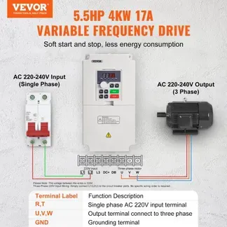 VEVOR VFD Frequenzumrichter 220 V, 4 kW 5,5 PS, VFD-Wandler, Variable Inverter, steuerbare Geschwindigkeit, Mehrfachschutz, Luftfeuchtigkeit 0-90 %, ABS-Material, Luftkühlungfunktion, Geräuscharm VEVOR VFD Frequenzumrichter 220 V, 4 kW 5,5 PS, VFD-Wandler, Variable Inverter, steuerbare Geschwindigkeit, Mehrfachschutz, Luftfeuchtigkeit 0-90 %, ABS-Material, Luftkühlungfunktion, Geräuscharm