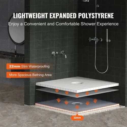 VEVOR Duschrand-Set, 914 x 914 x 22 mm, großes Duschwannen-Set mit 16 cm zentralem Abfluss, leichte EPS-Duschinstallations-Sets mit 2 wasserdichten Tüchern, Duschwannen-Neigungsstangen – Bild 2