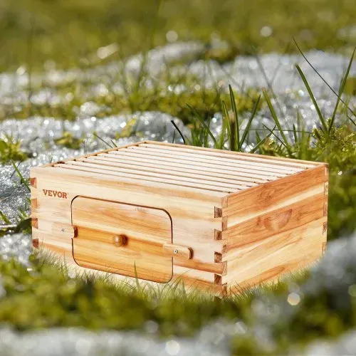 VEVOR Bienenstock-Starterset mit tiefer Box, 100 % mit Bienenwachs beschichtetes natürliches Tannenholz, Zander Beute mit 10 Rahmen und Fundamenten, transparente Bienenfenster aus Acryl – Bild 7