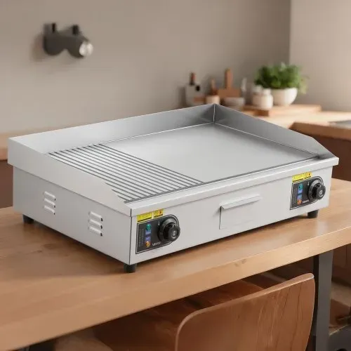 VEVOR Gewerbliche Elektrische Grillplatte 4400 W, Tischgrillplatte 725x400 mm Grillfläche, 50–300 °C, Elektrogrill, halb Gerillt, halb Glatt, mit 2 Spateln und 2 Bürsten, für Steaks BBQ, Ohne Stecker – Bild 7