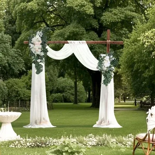 VEVOR Blumenset für Hochzeit Bogen, weiße Blumen für Traubogen mit Vorhängen (4er-Set) – 2 Blumenarrangements, 2 transparente Vorhänge, für Zeremoniensträuße, Empfangshintergrunddekoration – Bild 7