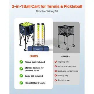 VEVOR Tennisballwagen Faltbar, Tennisballkorb für 150 Tennisballs oder 260 Pickleballs, Ballwagen mit Rahmen aus Aluminiumlegierung Tragetasche & Sammelrohr, Ballkorb mit Rollen für Training, Schwarz VEVOR Tennisballwagen Faltbar, Tennisballkorb für 150 Tennisballs oder 260 Pickleballs, Ballwagen mit Rahmen aus Aluminiumlegierung Tragetasche & Sammelrohr, Ballkorb mit Rollen für Training, Schwarz