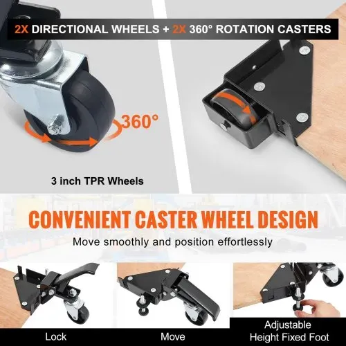 VEVOR Mobiler Sockel, 181,4 kg, Einstellbar von 241,3 x 241,3 mm bis unendlich, Robuster Universal-Mobilständer mit Schwenkrädern für Holzbearbeitungsgeräte, Bandsägen, Elektrowerkzeuge, Maschinen – Bild 2