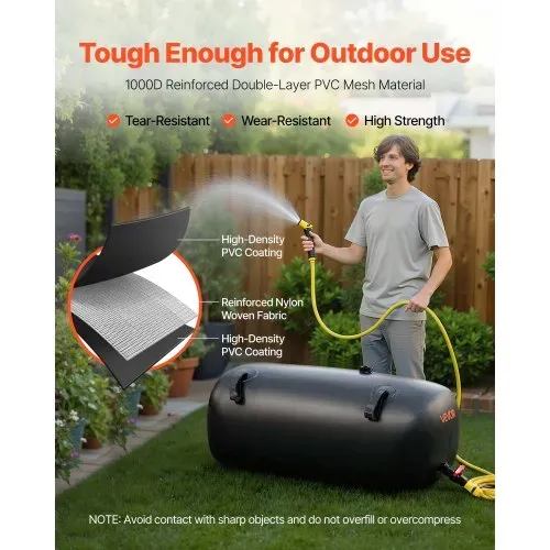 VEVOR Wasserspeicherblase, 113 L Wassersack mit Wasserhahn, Faltbarer & Tragbarer Wasserbeutel aus 1000D PVC, Wasserspeicher für Bewässerungssystem, Trockenheitsresistenz & Katastrophenfälle, Schwarz – Bild 2