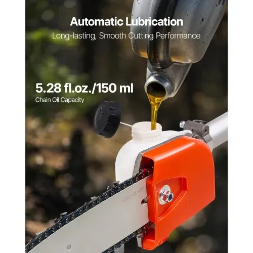 VEVOR Benzin-Hochentaster, 33ccm 2-Takt Motorsäge, Teleskopsäge mit 2,04–3,54 m ausziehbarer Stange, 20,3 cm Schwert, 850 ml Kraftstofftank, für ein kraftvolles Sägen in hohen Baumkronen – Bild 4