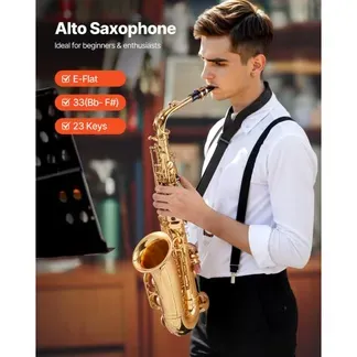VEVOR Altsaxophon, E-Dur, Messingsaxophon-Anfängerset mit Tragetasche, Mundstück, Gurten, Reinigungstuch, Handschuhen, Fett, Umhängeband, 23 Tasten Altsaxophon-Set, für Anfänger & Schüler, Gold VEVOR Altsaxophon, E-Dur, Messingsaxophon-Anfängerset mit Tragetasche, Mundstück, Gurten, Reinigungstuch, Handschuhen, Fett, Umhängeband, 23 Tasten Altsaxophon-Set, für Anfänger & Schüler, Gold