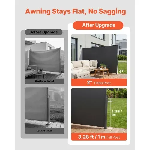 VEVOR Seitenmarkise Ausziehbar 180x300 cm, Seitenrollo aus 180 g/m² Polyestergewebe, Wandmarkise, Windschutz, Sonnenschutz, Sichtschutz, Raumteiler für Garten, Balkon, Pool, Terrasse, Grau – Bild 2