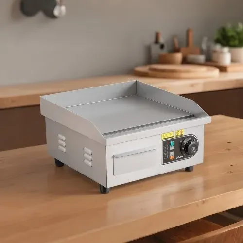 VEVOR Elektro-Grillplatte 2000 W 355 x 300 mm (Grillbereich), 50-300 °C Gastro-Griddleplatte aus Edelstahl (Gehäuse) Tischgrillplatte mit 2 Spateln & 2 Bürsten & 4 Fußpolstern, für Steaks Pfannkuchen – Bild 7