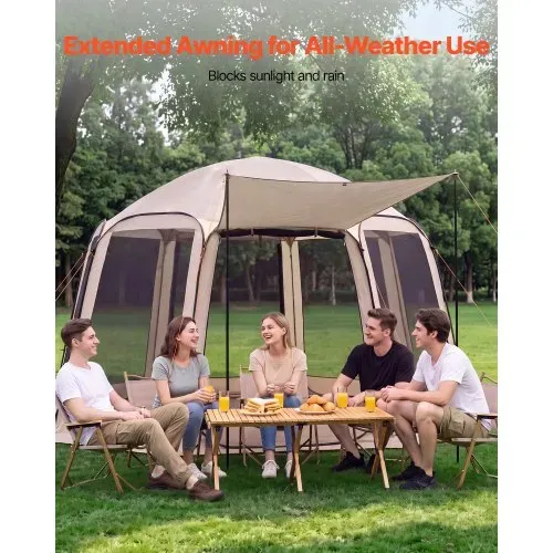 VEVOR Campingzelt, 365,76x335,28x230 cm, Pop-up-Zelt mit ausziehbarer Markise, Partyzelt für 10–12 Personen, inkl. Tragetasche & Netz-Seitenwände, für Terrasse & Outdoor-Aktivitäten, Beige – Bild 5