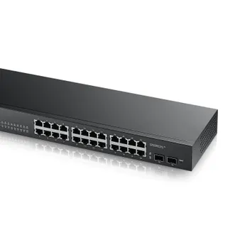 Zyxel Switch smart managed Layer2 26 Port • 24x 1 GbE • 2x SFP • 19″ • Lüfterlos • GS1900-24 V2 Zyxel Switch smart managed Layer2 26 Port • 24x 1 GbE • 2x SFP • 19″ • Lüfterlos • GS1900-24 V2