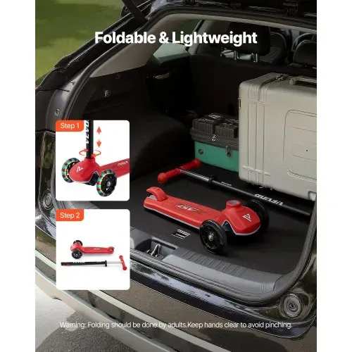 VEVOR Scooter (3 Räder) ab 3 Jahren, Cityroller Kinderroller mit leuchtenden Rädern & höhenverstellbarem Lenker & rutschfestem Deck & leichtem Aluminiumrahmen, Tretroller bis zu 75 kg, Rot – Bild 5