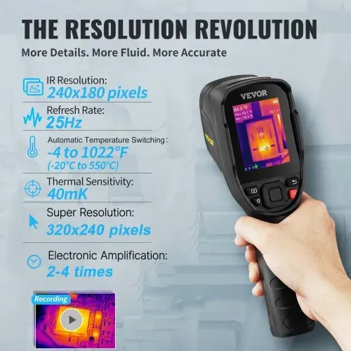 VEVOR Handheld Wärmebildkamera 240x180 IR-Auflösung Infrarotkamera Thermometer 40mK Thermografie Kamera -20-550°C Thermokamera Identifizierung von Wilden Tiere Elektrisch Hotspots Fehlenden Isolierung – Bild 2