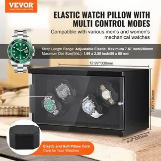VEVOR Uhrenbeweger, Automatik-Uhrenbeweger, Watch Winder, Uhrenbeweger für Automatikuhren, Automatischer Uhrenbeweger mit Platz für 4 Uhren, LED Beleuchtung, Max. 20 cm Riemenlänge Schwarz VEVOR Uhrenbeweger, Automatik-Uhrenbeweger, Watch Winder, Uhrenbeweger für Automatikuhren, Automatischer Uhrenbeweger mit Platz für 4 Uhren, LED Beleuchtung, Max. 20 cm Riemenlänge Schwarz