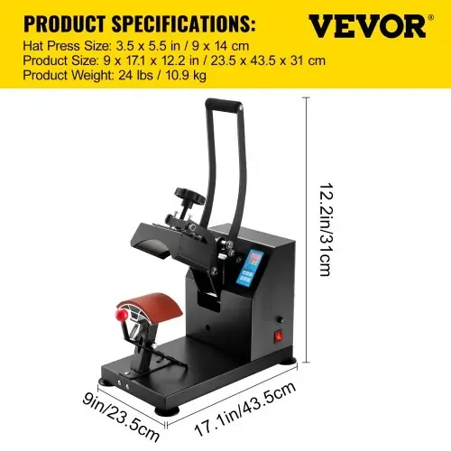 VEVOR CP2815-S Cap Hitzepresse 14x8cm Kappenpresse Mützenpresse Cap Heat Press Machine Heißpresse Transferpress mit Digitaler LED Temperatur und Zeitcontroller – Bild 6