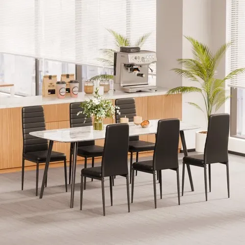 VEVOR moderner Esszimmerstuhl (6 Stk.) eleganter gepolsterter Leder-Beistellstuhl (136 kg belastbar) für Esstische, platzsparender Küchentischstuhl mit dicken Kissen & Metallbeinen, Weiß Cafeteria – Bild 7