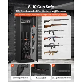 VEVOR Waffenschrank Gewehrschrank mit Schnellzugriff & 3 Pistolenfächern & verstellbaren Halterungen, Langwaffenschrank Gewehrtresor mit Fingerabdruck- und Passwortsperre, Schwarz, Montage erforderlich VEVOR Waffenschrank Gewehrschrank mit Schnellzugriff & 3 Pistolenfächern & verstellbaren Halterungen, Langwaffenschrank Gewehrtresor mit Fingerabdruck- und Passwortsperre, Schwarz, Montage erforderlich