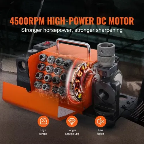 VEVOR Bohrerschleifgerät 120 W Bohrerschleifmaschine 4500 U/min Schärfstation 45# Stahl Bohrerschärfgerät 95-135° Einstellbarer Spitzenwinkel 18 Spannzangen Geeignet für Bohrerdurchmesser φ3–20 mm – Bild 4