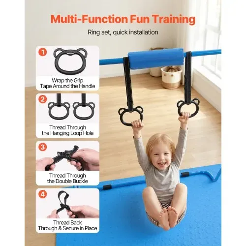 VEVOR Gymnastikstange für Kinder mit 63,5 kg Tragkraft, Klappbares Turnreck mit Matte, Höhenverstellbare Turnstange für Indoor- und Outdoor-Training, Heimtrainingsgerät für Kinderturnen zu Hause, Blau – Bild 3