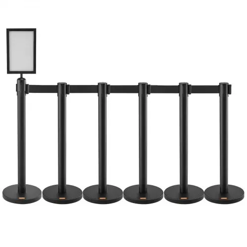 VEVOR Personenleitsystem Absperrband Absperrständer 6-teilig, 2 m x 48 mm Schwarzer Einziehbarer Gürtel, Personenleitsystem Absperrpfosten mit Schildern für Flughäfen, Messen, Wettkampforte usw. – Bild 10