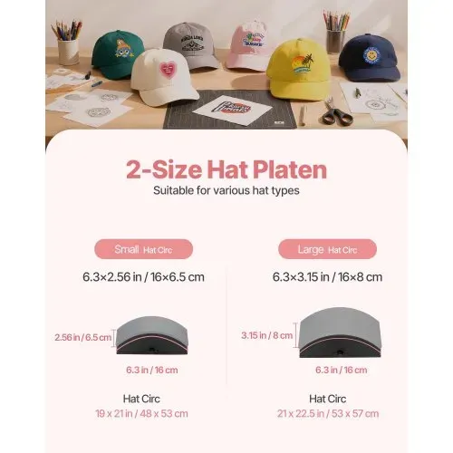 VEVOR Hutpresse mit 2 austauschbaren Platten (160 x 65 mm / 160 x 80 mm), Hut-Hitzepresse mit präziser Temperatur- und Zeitregelung, Mützenpresse Heat Press für Stirnbänder Gesichtsmasken Rosa – Bild 2