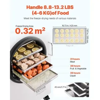 VEVOR Gefriertrockner Gefriertrocknungsmaschine Trocknungsausrüstung (4–6 kg Kapazität) für Lebensmittel mit 4-lagigen Tabletts & einstellbarer Temperatur und Zeit, für Früchte Obst Weiß VEVOR Gefriertrockner Gefriertrocknungsmaschine Trocknungsausrüstung (4–6 kg Kapazität) für Lebensmittel mit 4-lagigen Tabletts & einstellbarer Temperatur und Zeit, für Früchte Obst Weiß