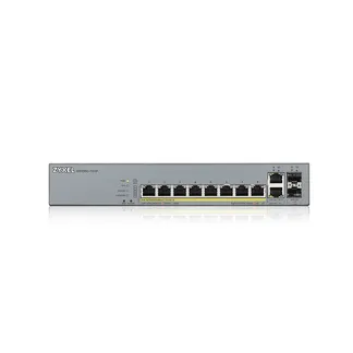 Zyxel Switch smart managed Layer2 12 Port • 10x 1 GbE • PoE Budget 130 Watt • 8x PoE at • 2x SFP • 19″ • GS1350-12HP Zyxel Switch smart managed Layer2 12 Port • 10x 1 GbE • PoE Budget 130 Watt • 8x PoE at • 2x SFP • 19″ • GS1350-12HP